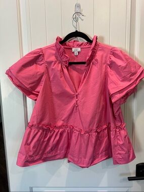 crown & ivy Hot Pink Ruffled Collar Blouse